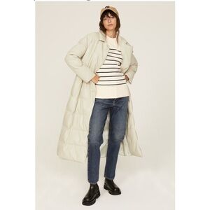 SOMETHING NAVY Faux Leather White Puffer Winter Coat Button Up Jacket